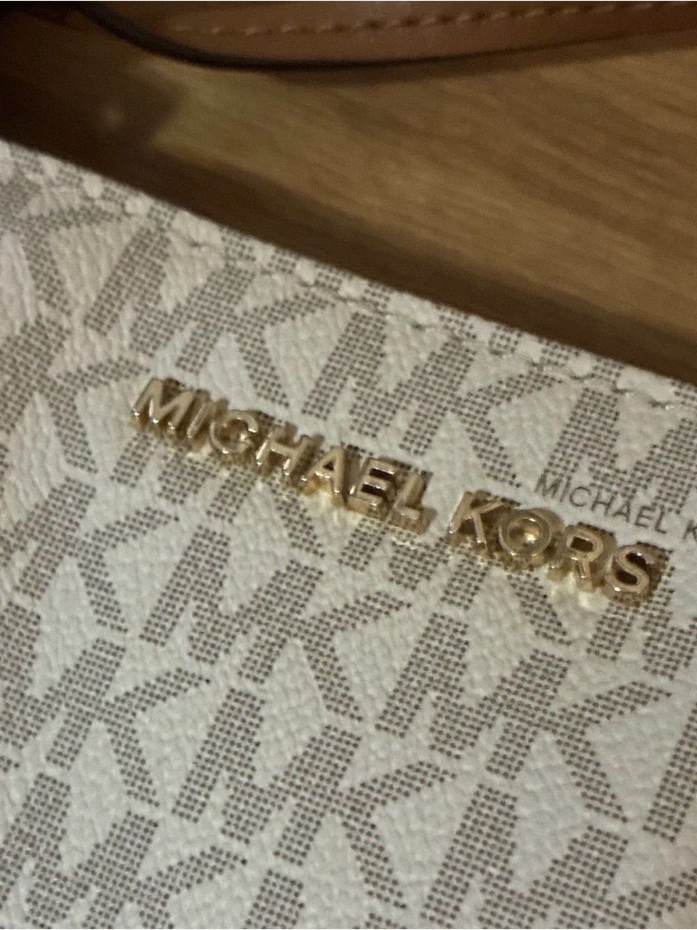 Michael Kors White and Gold Logo Crossbody